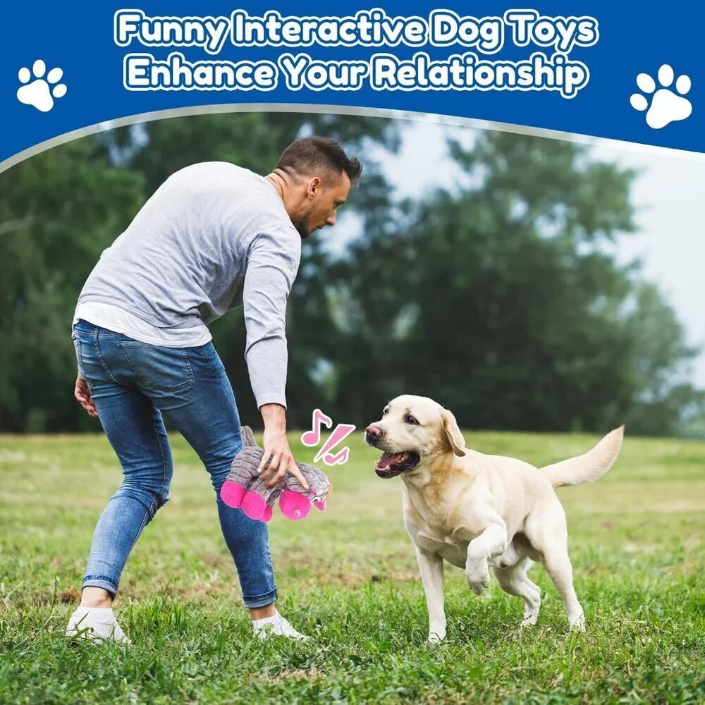 Plush Chew Toys for Large Dogs Tough Crinkle Stuffed Animal Squeaky Interactive
